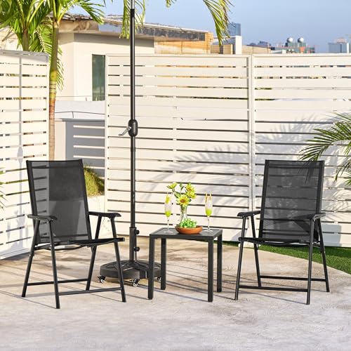 Yaheetech Patio Dining Chairs Set of 4 with Armrests, Outdoor Folding Chairs with Metal Frame and Backrest for Lawn, Garden, Yard and Poolside, Black - Image 11
