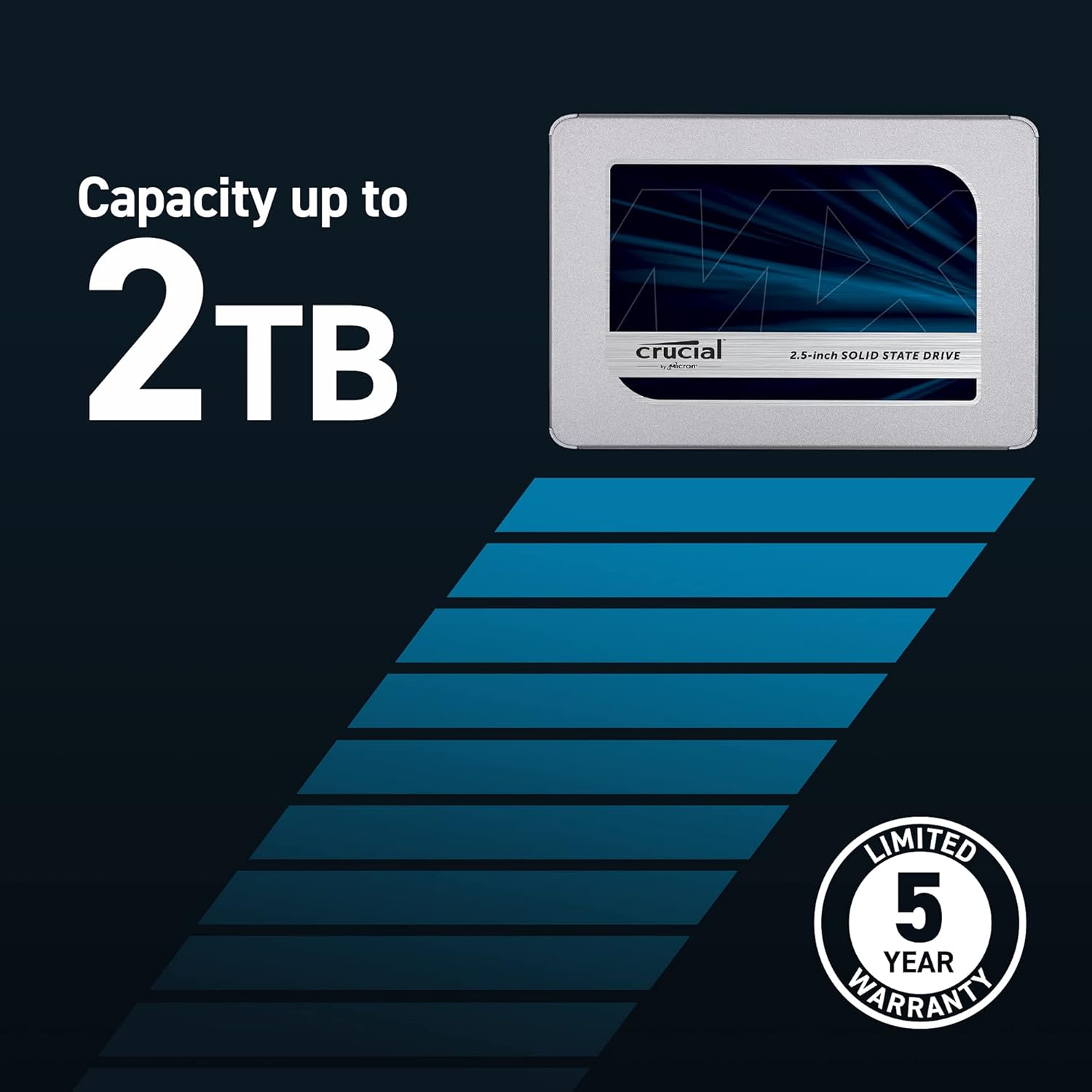 Crucial MX500 1TB 3D NAND SATA 2.5 Inch Internal SSD, up to 560MB/s – CT1000MX500SSD1(Z) - Image 2