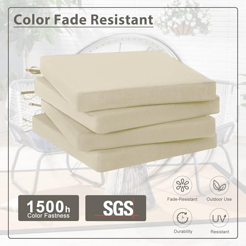 Favoyard Outdoor Chair Cushion Set of 4 Rainproof & Color Fade Resistant 19 x 19 x 2 in Square Corner Patio Furniture Cushions with Waterproof Hidden Zipper Attach Ties for Dining Table Chairs Seats - Image 19