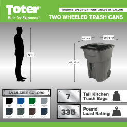 Alternative view of Toter 96 Gallon Trash Can with Smooth Wheels and Lid ;