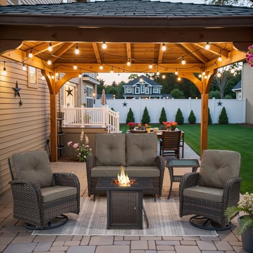 Patio Wicker Chairs Swivel Rocker – Outdoor Swivel Rocking Chairs Set of 2 with Rattan Side Table, Patio Swivel Glider Chair 3 Piece Patio Furniture Sets for Deck Porch Pool Brown/Blue - Image 131