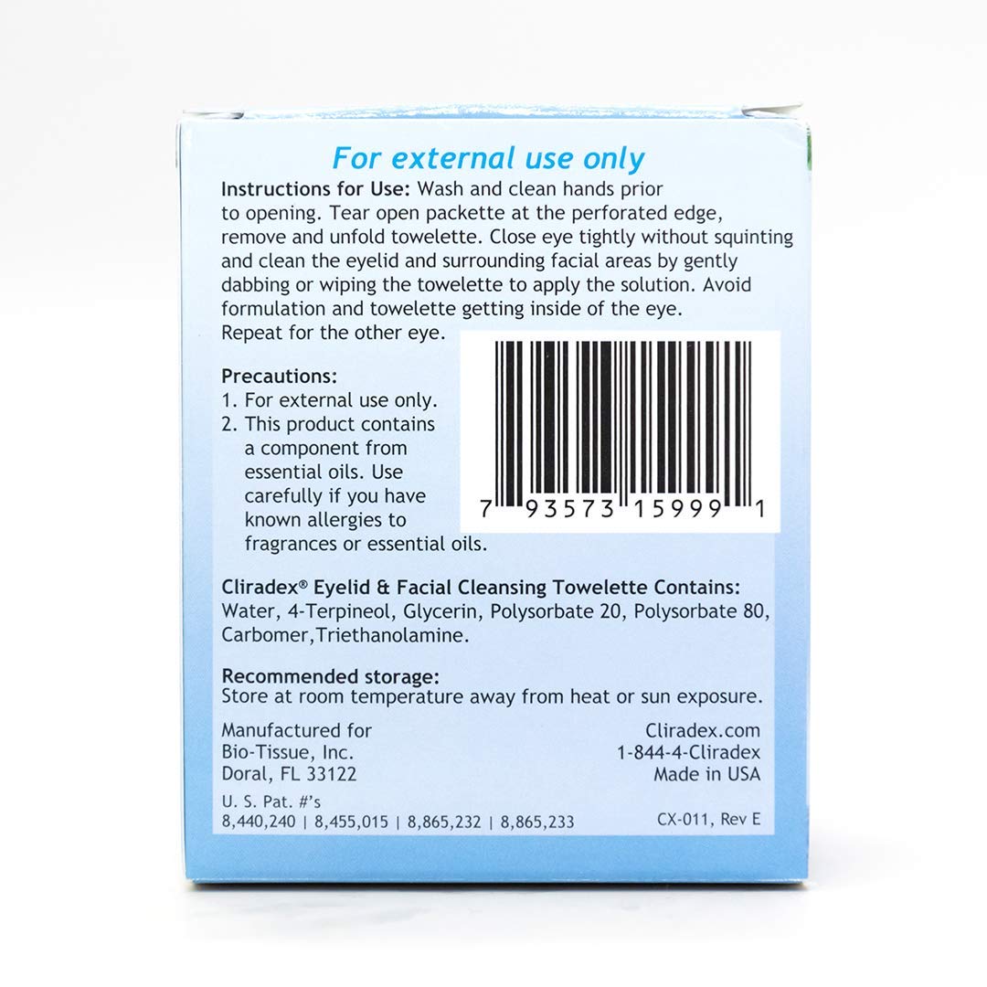 Cliradex Towelettes – Natural Face, Eyelash & Eyelid Cleanser – Wipes for Demodex, Blepharitis, Mgd and Red Irritated Eye Lid – Tea Tree Oil Extract. - Image 3