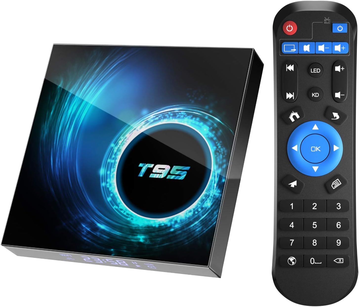 Android 10.0 TV Box, T95 4GB RAM 64 ROM Allwinner H616 Quad-Core 64-bit ARM Cortex-A53 Android Box with 2.4G/5G Dual WiFi 10/100M Ethernet, Support H.265/3D/6K Ultra HD/BT 5.0/HDMI 2.0 Smart TV Box