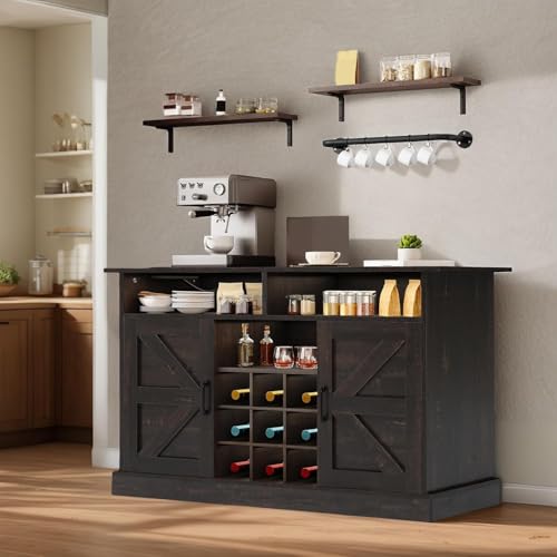 YITAHOME Buffet Cabinet, 47 Farmhouse Coffee Bar with Power Outlet, Floating Shelves, Multi-Functional Storage Sideboard Cabinet for Kitchen and Living Room (Rustic Brown) - Image 17