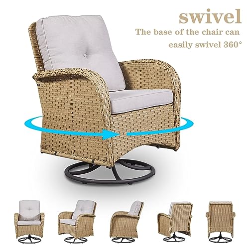 Patio Wicker Chairs Swivel Rocker – Outdoor Swivel Rocking Chairs Set of 2 with Rattan Side Table, Patio Swivel Glider Chair 3 Piece Patio Furniture Sets for Deck Porch Pool Brown/Blue - Image 222