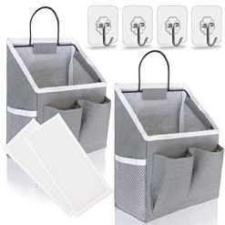 3pcs Small Wall Hanging Organizer Bag, Linen Fabric Door Hanging Storage Basket with Pockets, Waterproof Bin for Kitchen, Bedroom, Office, RV Camper (White)