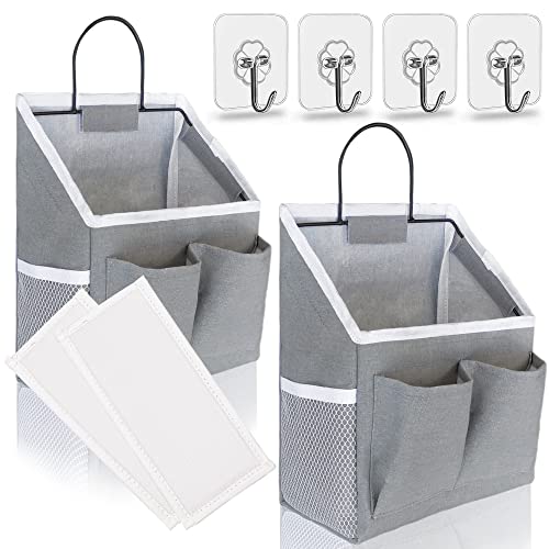 3pcs Small Wall Hanging Organizer Bag, Linen Fabric Door Hanging Storage Basket with Pockets, Waterproof Bin for Kitchen, Bedroom, Office, RV Camper (White)
