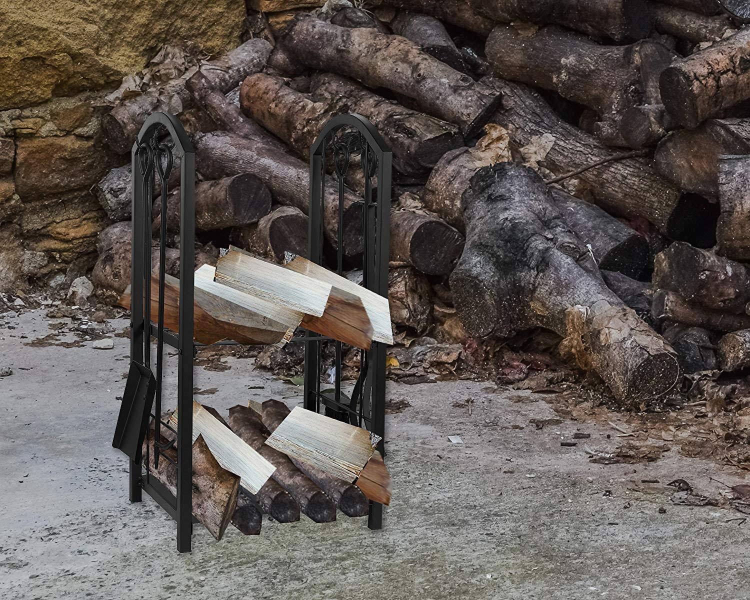 Juvale Firewood Rack with 4 Fireplace Tools – Fireplace Log Holder for Indoor An - Image 9
