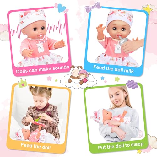 Baby Doll Toys Set, 14 Doll Toys, 25Pcs Dolls Care Toy Playset, Toddlers Toy Doll Set Incl Cradle Crib, High Chair, Milk Bottle, Pacifier, Diaper, Baby Gift for Age 3 4 5 6+ Years Old Girls Boys - Image 4