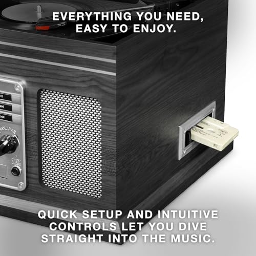 Victrola The Quincy 6-in-1 Bluetooth Record Player & Multimedia Center with Built-in Speakers ?C 3-Speed Turntable, CD & Cassette Player, AM/FM Radio, Wireless Music Streaming (Natural) - Image 10
