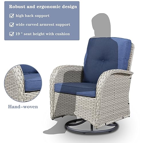 Patio Wicker Chairs Swivel Rocker – Outdoor Swivel Rocking Chairs Set of 2 with Rattan Side Table, Patio Swivel Glider Chair 3 Piece Patio Furniture Sets for Deck Porch Pool Brown/Blue - Image 36