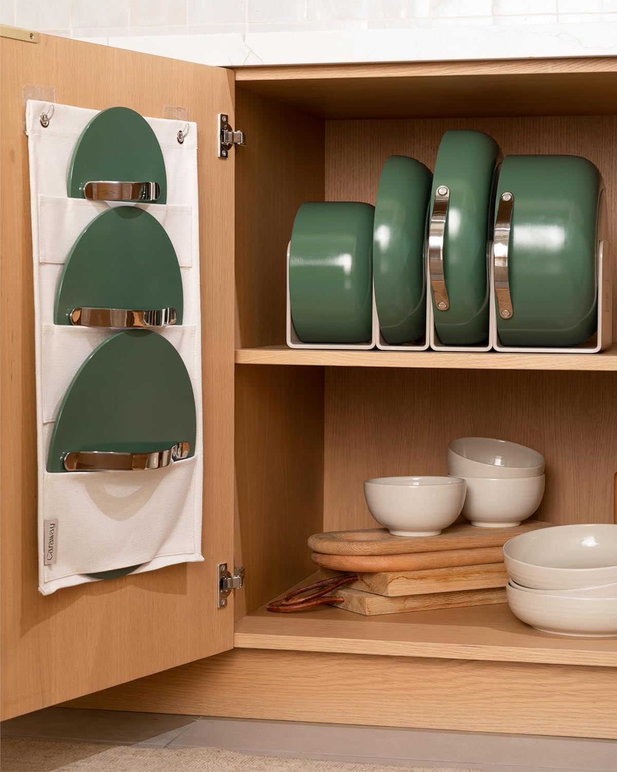 Caraway Deluxe Nonstick Ceramic Cookware Set (16 Piece) Pots, Frying Pans, Lids and Kitchen Storage – PFAS & PFOA Free – Oven Safe Ceramic Pan Set & Compatible with All Stovetops – Sage - Image 7