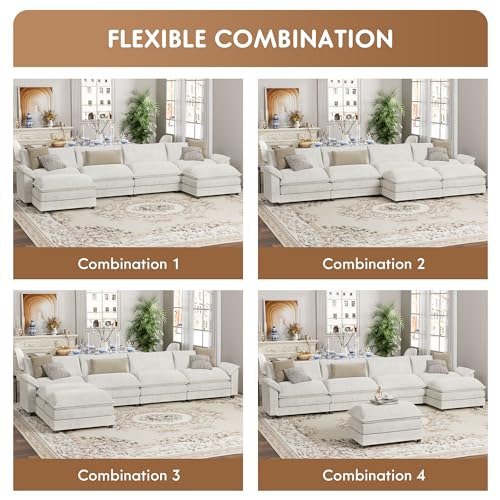 YESHOMY Sectional Modular Sofa U Shaped Chenille Fabric Couch with High Supportive & Soft Sponges and Removable Ottoman, Sleeper Comfy Upholstered Furniture for Living Room, Grey - Image 4