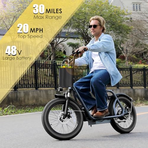 Caroma Peak 800w Electric Scooter Adults 20X3 Fat Tire, 20 MPH Top Speed & 30 Miles Range, Off-Road E Scooter w/Adjustable Seat & Detachable Basket, Foldable Ebike w/Shock Absorption for Commuting - Image 2