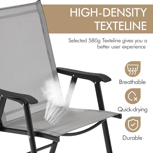 Yaheetech Patio Dining Chairs Set of 4 with Armrests, Outdoor Folding Chairs with Metal Frame and Backrest for Lawn, Garden, Yard and Poolside, Black - Image 29