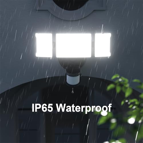 75W Motion Sensor Security Lights with Remote Control,3 Heads Motion Detection Outdoor Lights 6500K IP65,7500LM Flood Lights Dusk to Dawn Motion Sensor Lights for Yard Garage Porch Wall 2PCS - Image 7