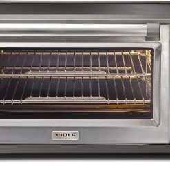 Wolf Gourmet Elite Digital Countertop Convection Toaster Oven with Temperature Probe, Stainless Steel and Red Knobs (WGCO150S)