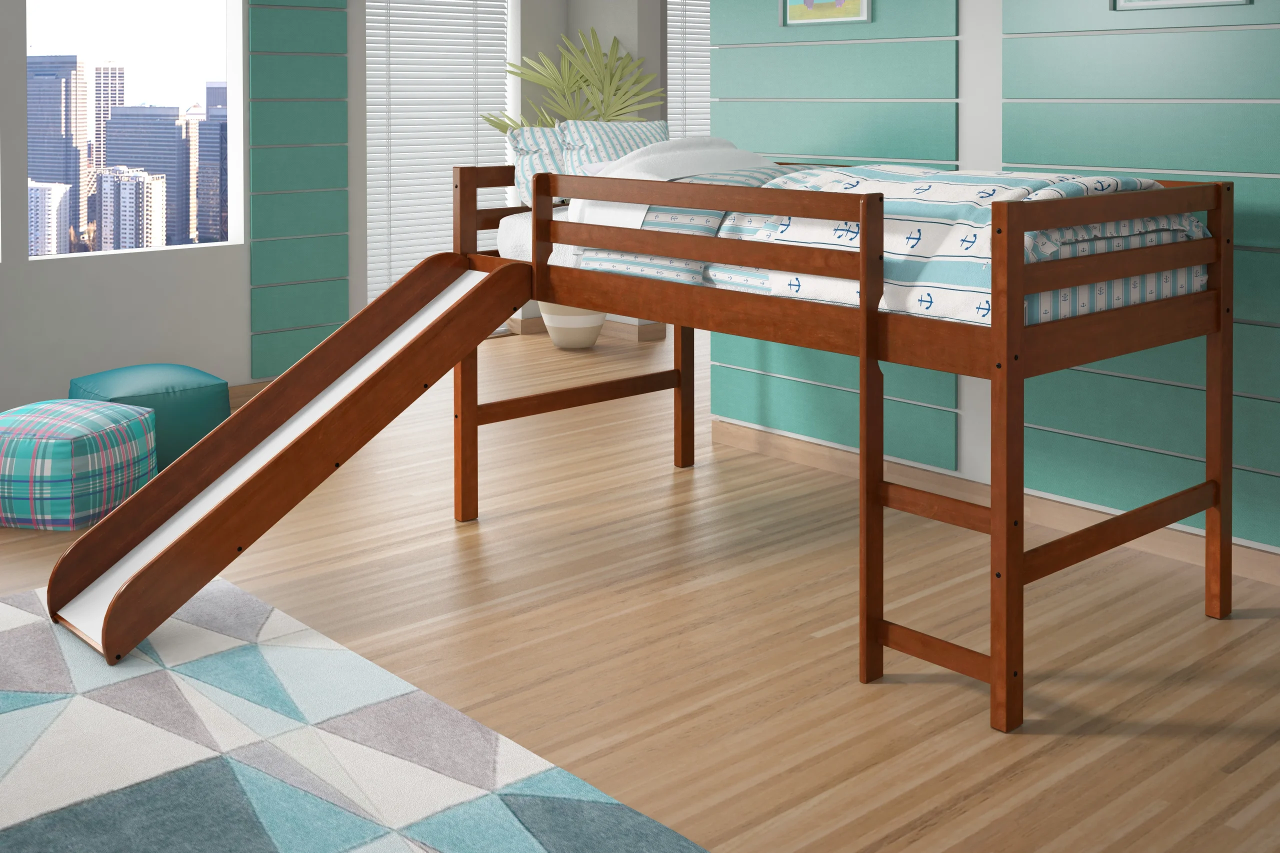 Donco Kids Twin Solid Wood Mission Low Loft Bed in Espresso