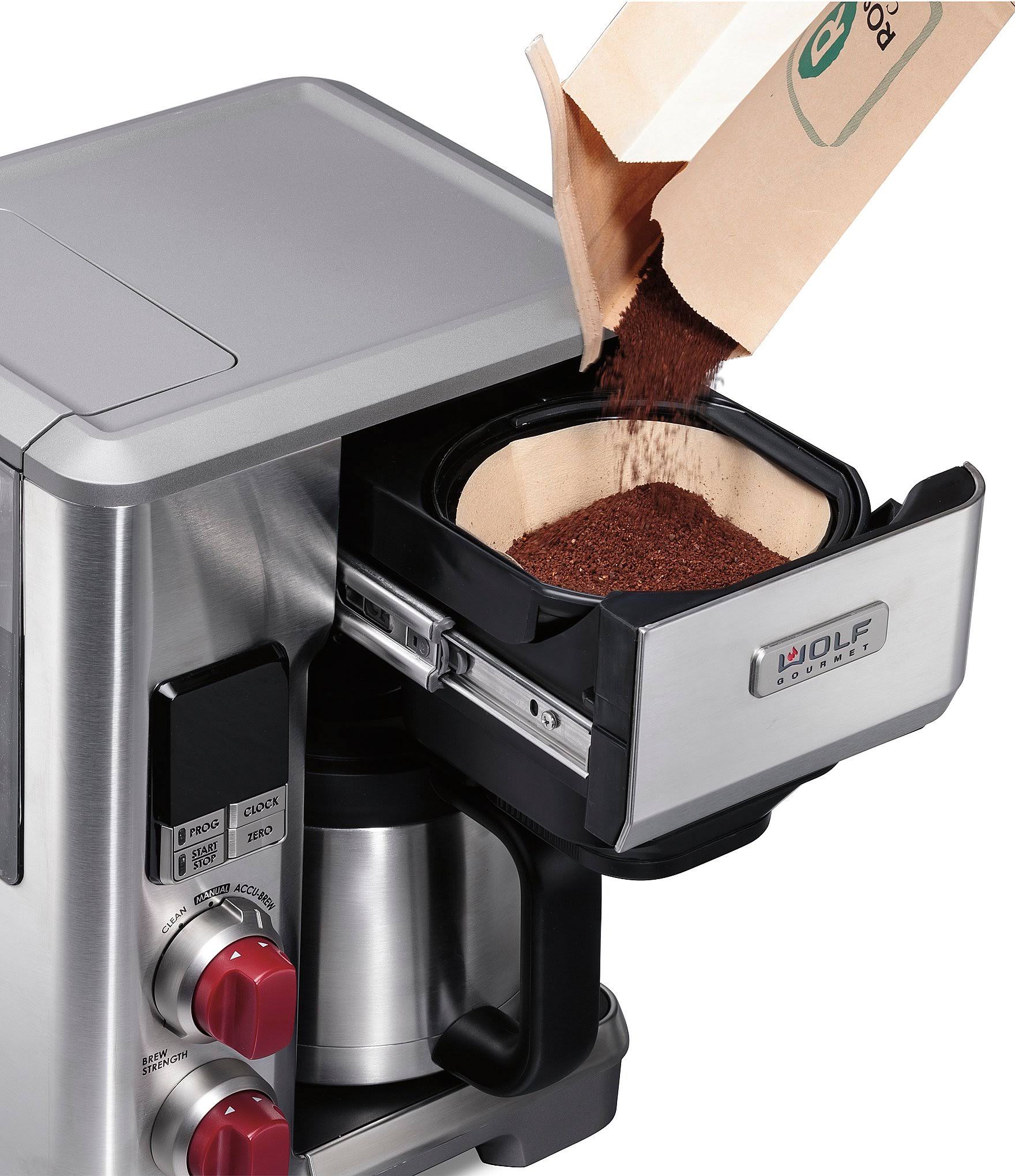 Wolf Gourmet – 10-Cup Coffee Maker with Water Filtration – Stainless Steel/Red Knob - Image 7