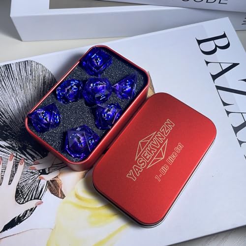 Sharp Edge Resin DND Dice Set Handmade Quicksand Liquid 7 Pcs Polyhedral RPG Dice with Box for Dungeons and Dragons Gifts D and D Role Playing Dice Games (Styles 12 Quicksand Blue) - Image 5